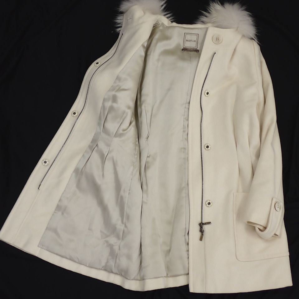 【美品】デイジーリンフォクシー  WHITE カシミヤ100％ コート ☆1円 DAISY LIN/デイジーリン ファーフード付き カシミヤコート 40
