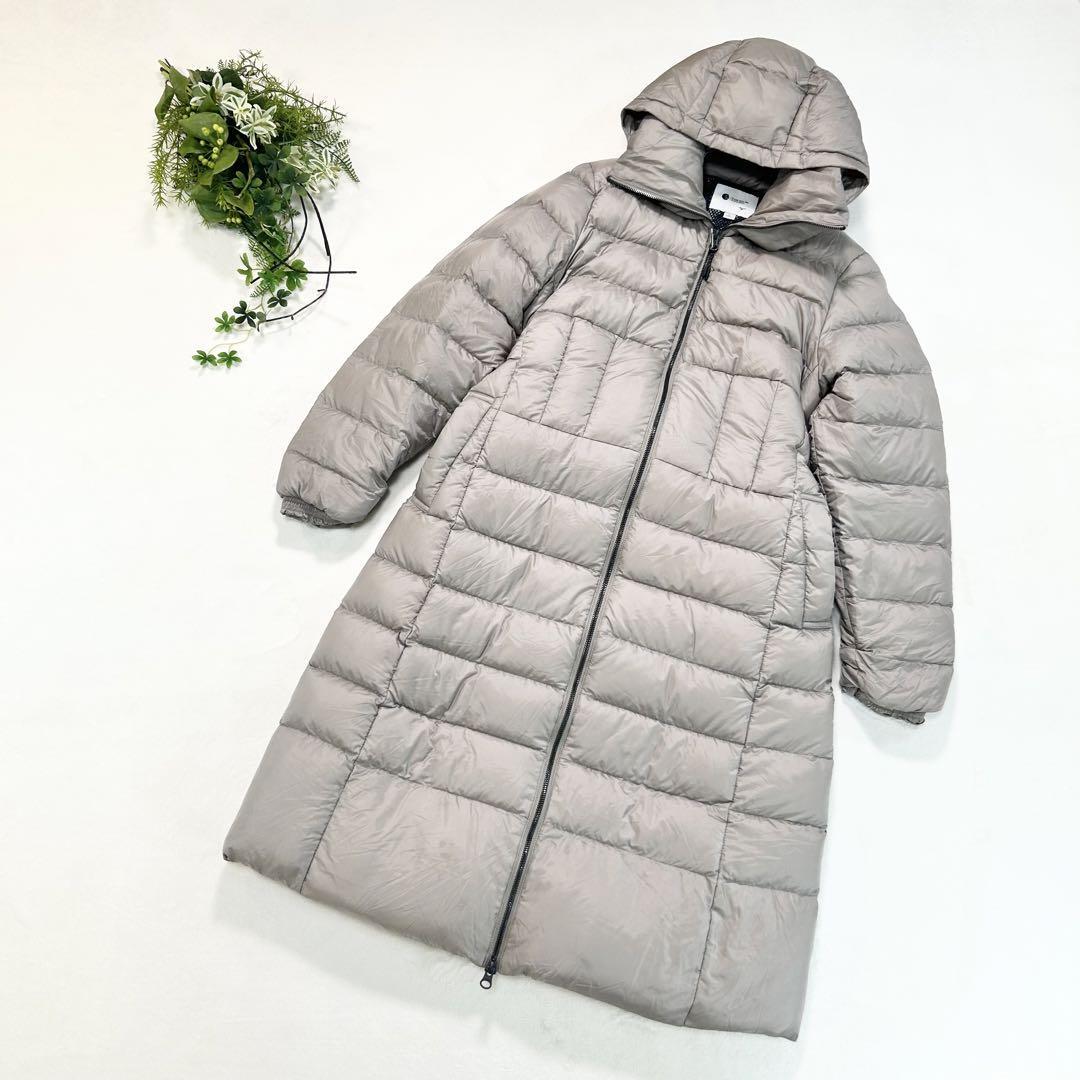 d854【スキャパ×ミズノブレスサーモ／ロングダウンコート】Ｌ　グレージュ　刺繍