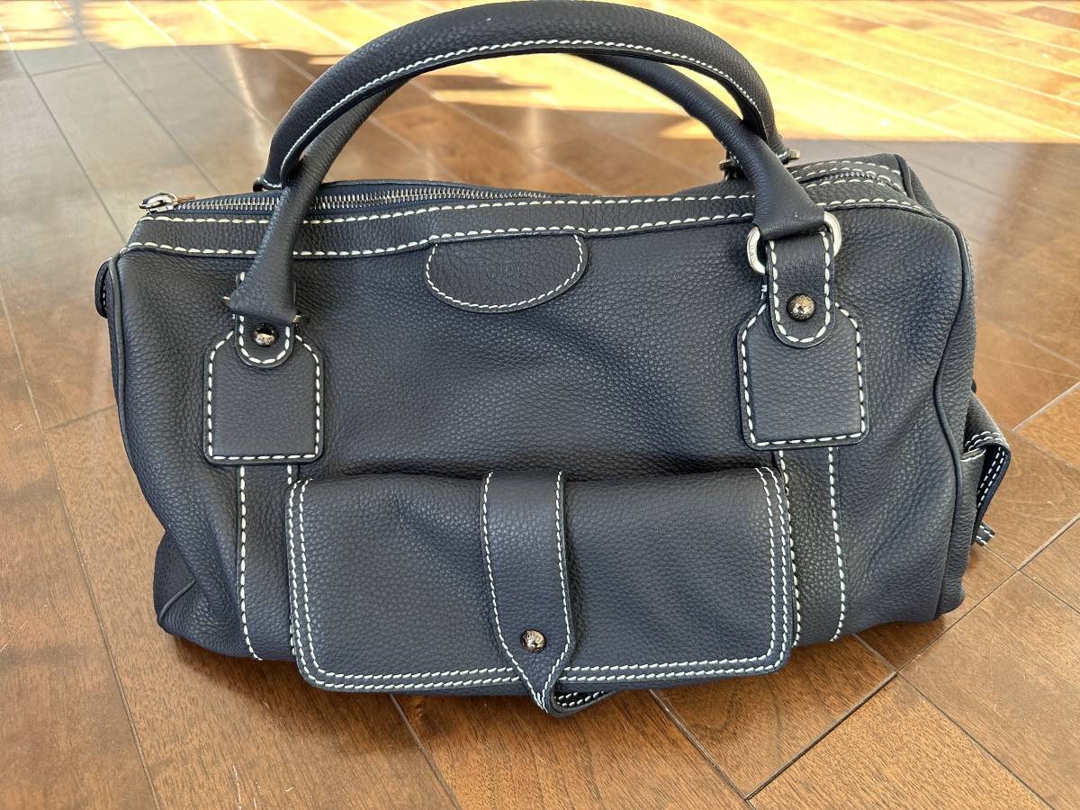 トッズ TODS ボストン ネイビー白スティッチ 大収容力 トッズ TOD