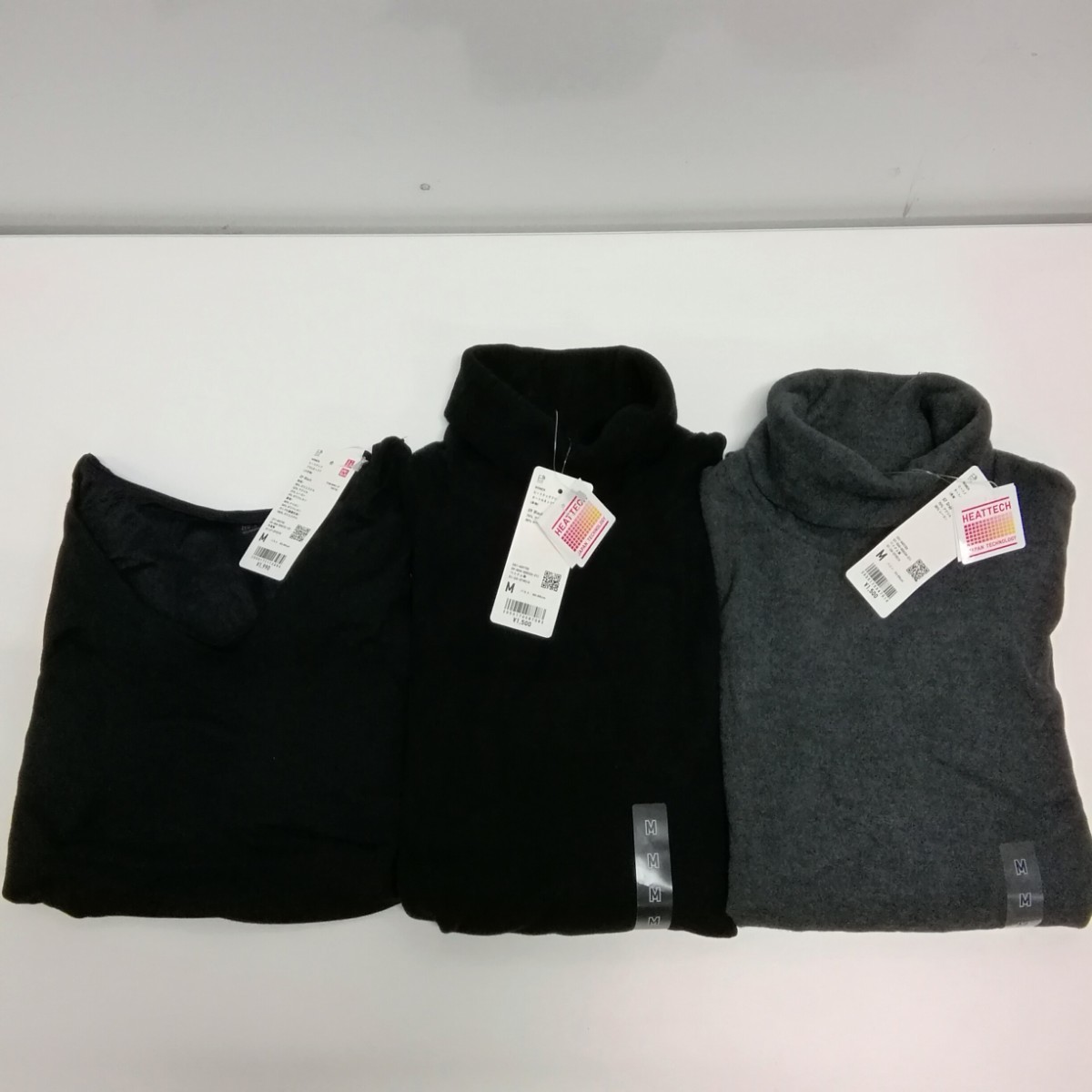 未使用 UNIQLO ユニクロ レディース M ヒートテック フリース タートルネックT 長袖 ブラUネックT 八分袖 3点セット まとめて