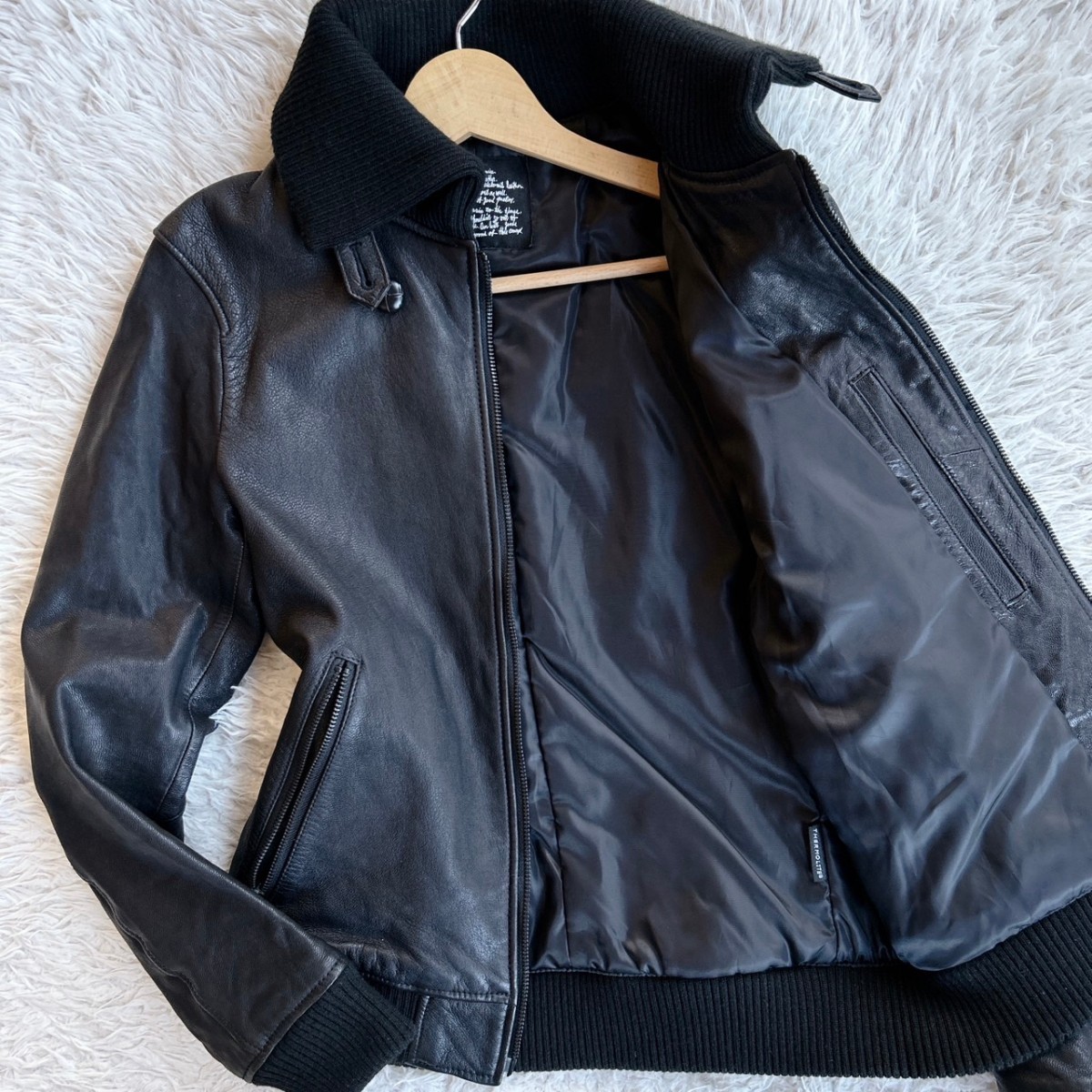 希少 美品ナノユニバース 羊革 レザージャケット 黒 Mライダース革