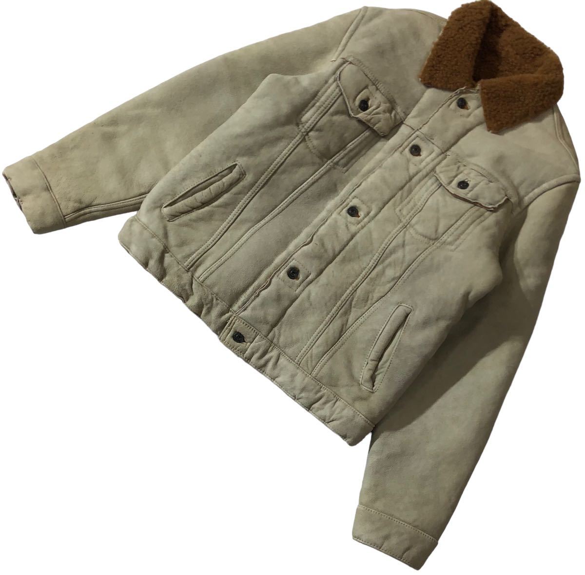 ■ GAP ギャップ ■ 上質 本革 羊革 ラムレザー リアルムートン トラッカー ジャケット ベージュ M