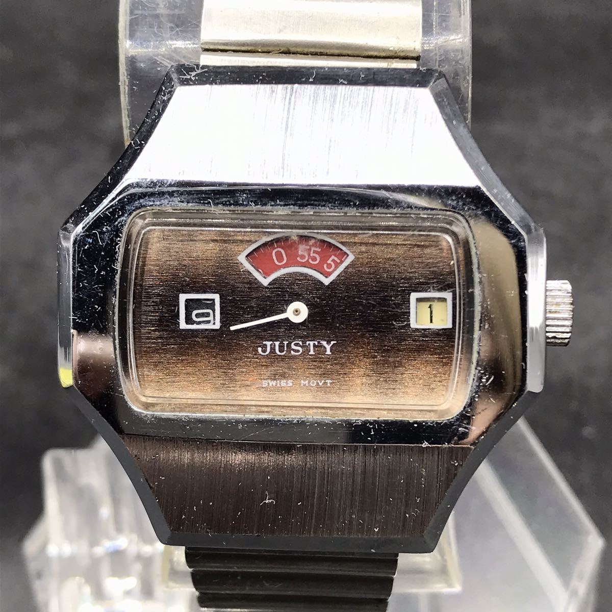 M253 稼働品 JUSTY ジャスティ 手巻き 腕時計 デイト アンティーク 