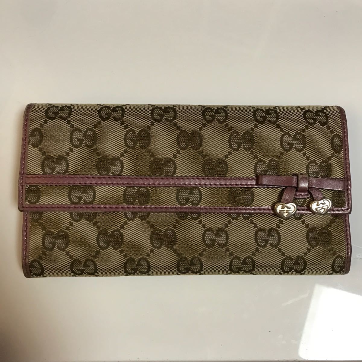 GUCCI 長財布 GG柄 ラブリーハート GGキャンバス ブラウン グッチ 