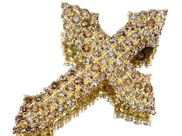 1円～【ジュエリー極】新品 豪華クロスデザイン！良質天然ブラウンダイヤモンド2.00ct 高級K18YGヘッド k7936JitkHZSNE【送料無料】