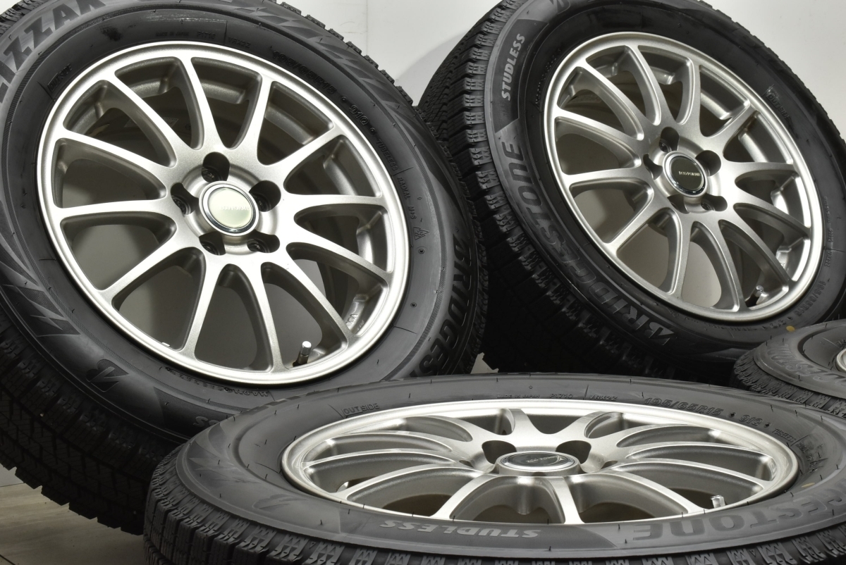 【バリ溝 美品】エコフォルム 15in 6J +43 PCD100 ブリヂストン ブリザック VRX2 195/65R15 プリウス カローラツーリング インプレッサ エコフォルム FORME ブリヂストン (エコフォルム) (ブリヂストン) 15inc