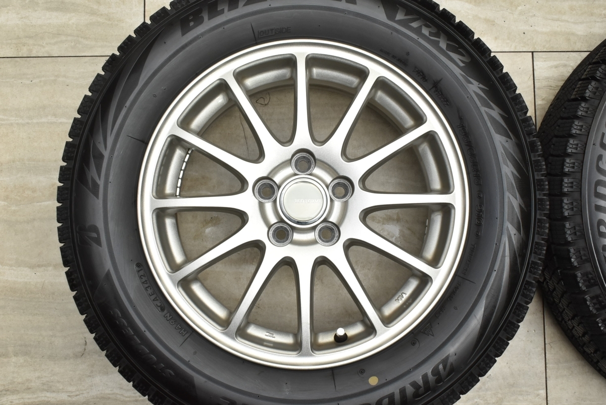 【バリ溝 美品】エコフォルム 15in 6J +43 PCD100 ブリヂストン ブリザック VRX2 195/65R15 プリウス カローラツーリング インプレッサ エコフォルム FORME ブリヂストン (エコフォルム) (ブリヂストン) 15inc