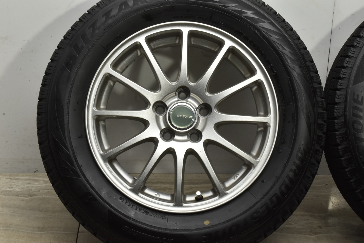 【バリ溝 美品】エコフォルム 15in 6J +43 PCD100 ブリヂストン ブリザック VRX2 195/65R15 プリウス カローラツーリング インプレッサ エコフォルム FORME ブリヂストン (エコフォルム) (ブリヂストン) 15inc