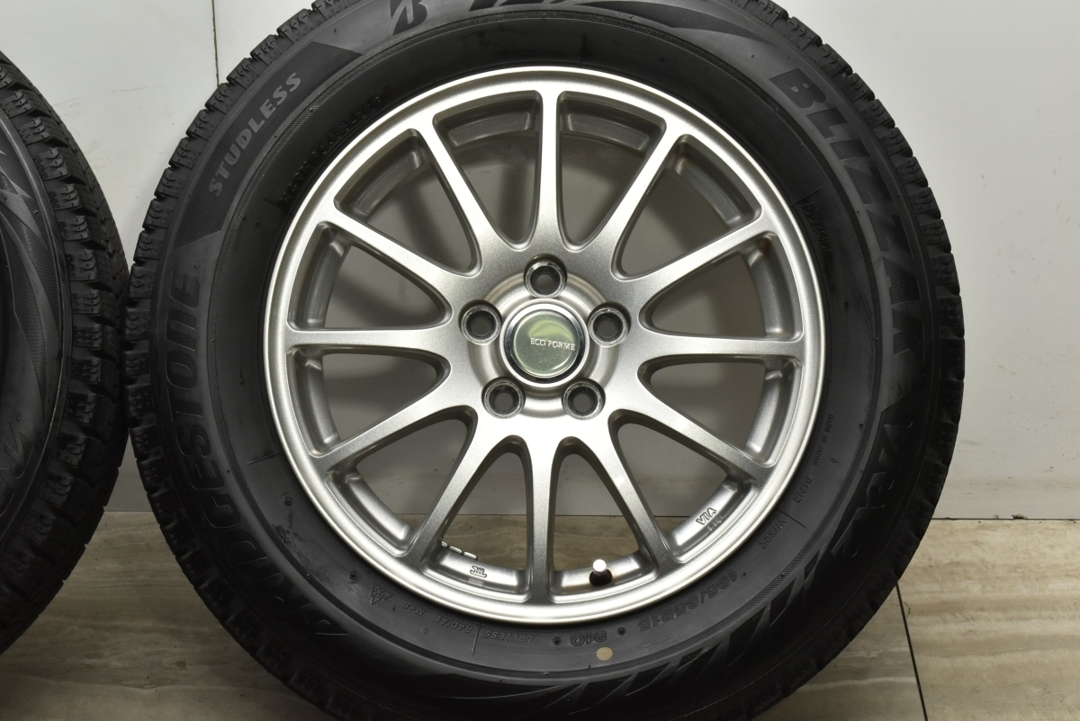 【バリ溝 美品】エコフォルム 15in 6J +43 PCD100 ブリヂストン ブリザック VRX2 195/65R15 プリウス カローラツーリング インプレッサ エコフォルム FORME ブリヂストン (エコフォルム) (ブリヂストン) 15inc