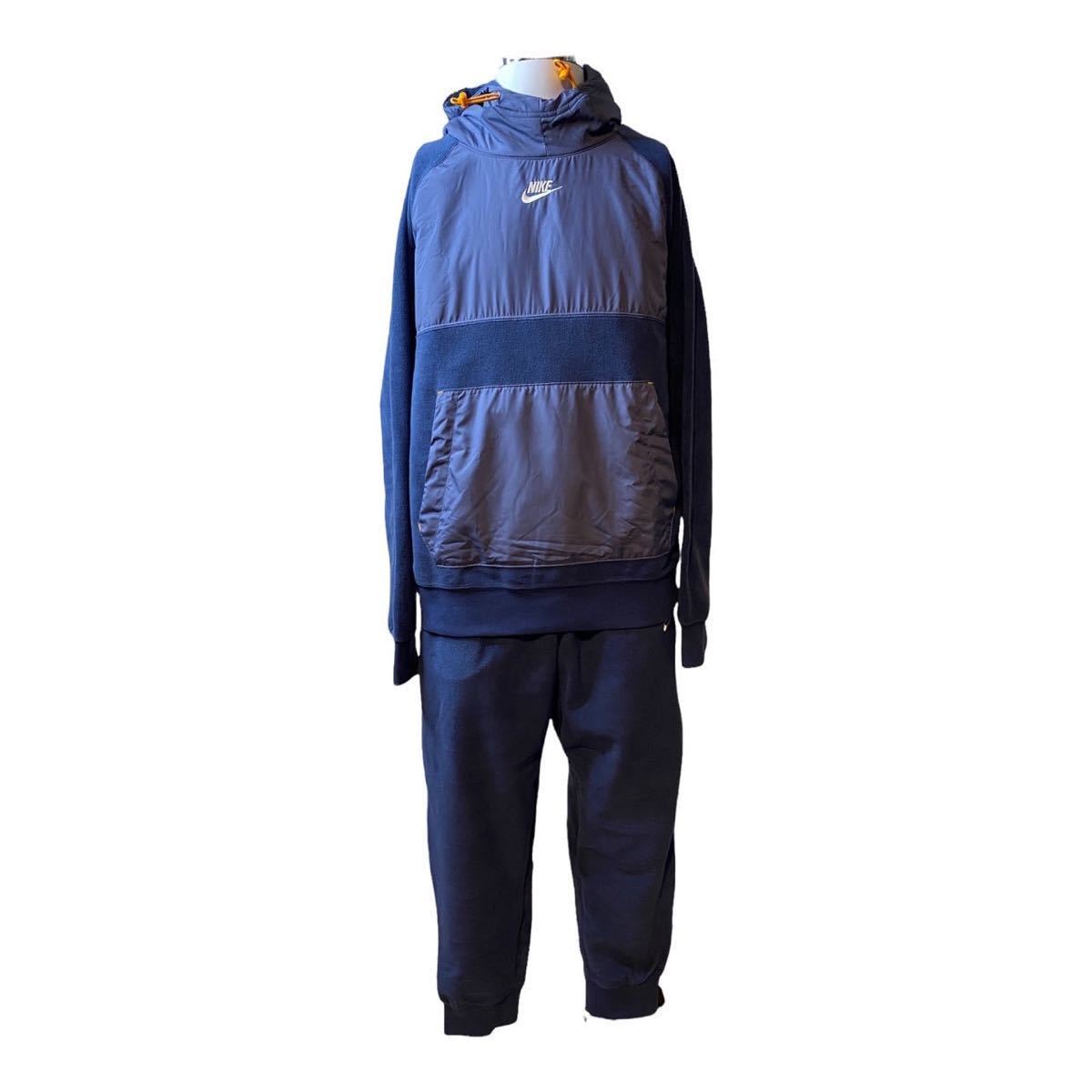 未使用品◆ナイキ プルオーバーセットアップM紺◆NIKE 裏起毛上下セット