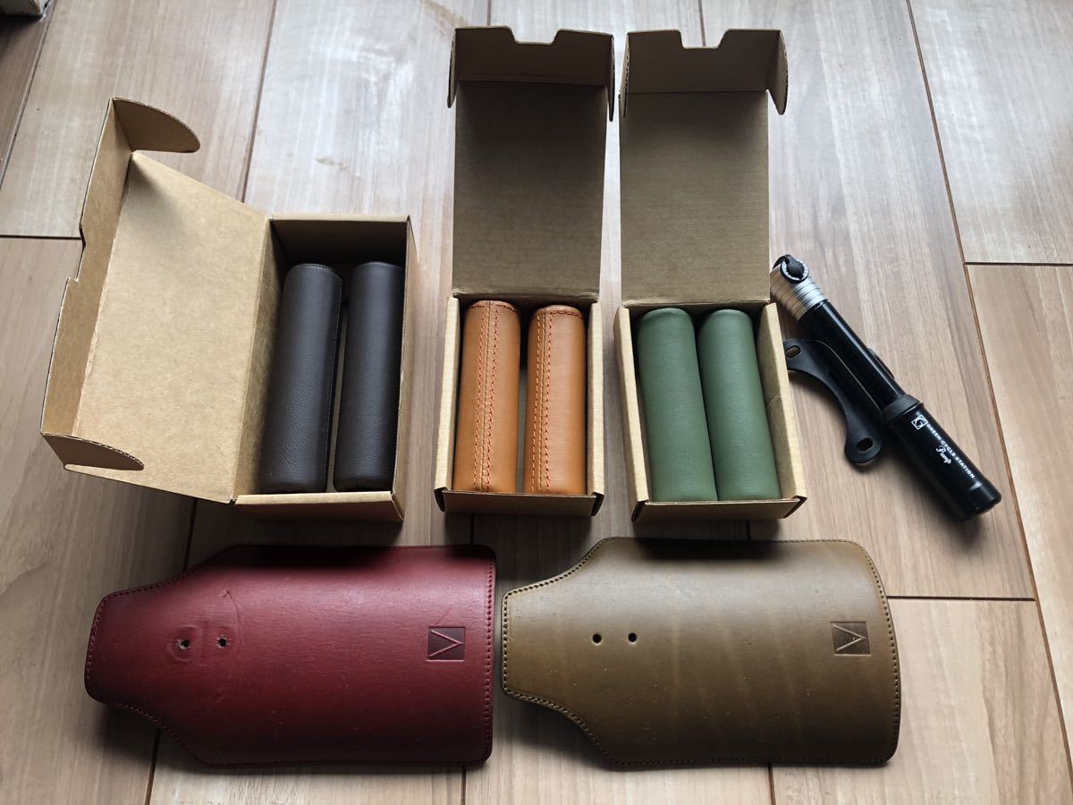 ブロンプトン用　マッドガード（マッドフラップ）２枚　＋　レザーグリップ　３本　おまけ　携帯用ポンプ　計６品