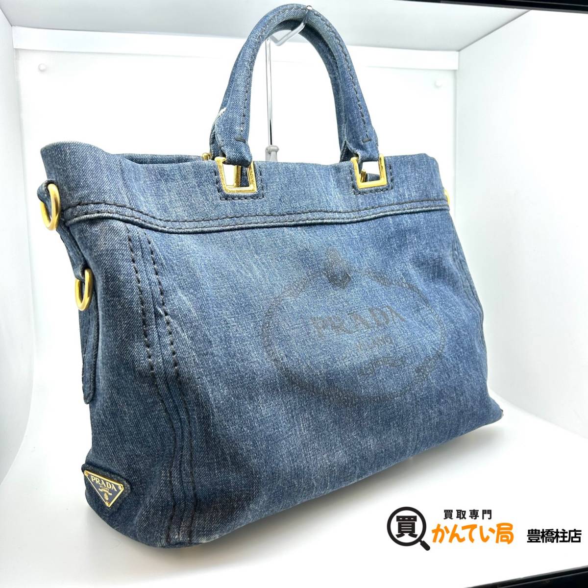 プラダ PRADA デニム ロゴデニムトートバッグ デニム⁄レザー カナパS 