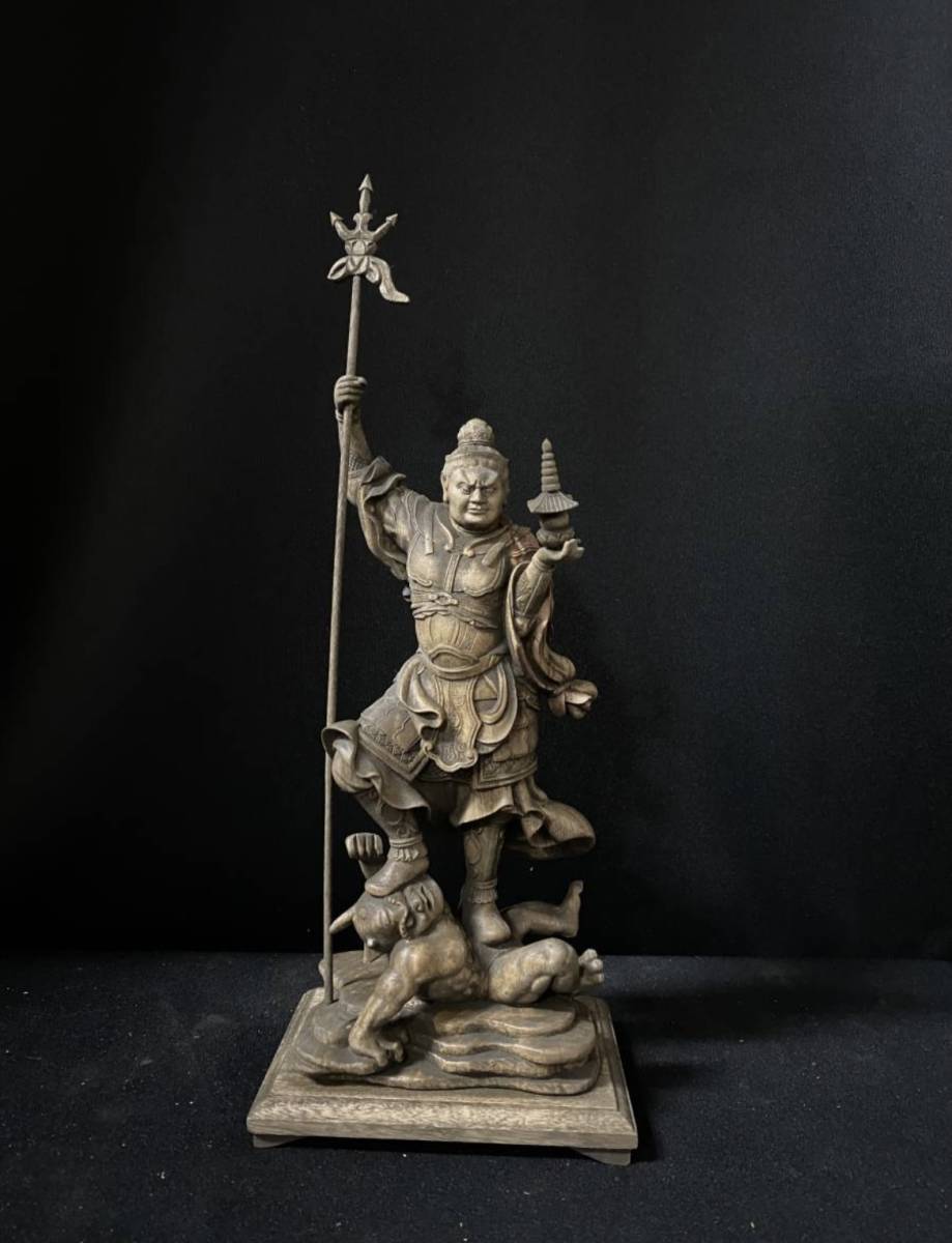 井波彫刻 楠材 仏教工芸品 木彫仏像 最高級品 仏師手仕上げ品 毘沙門天