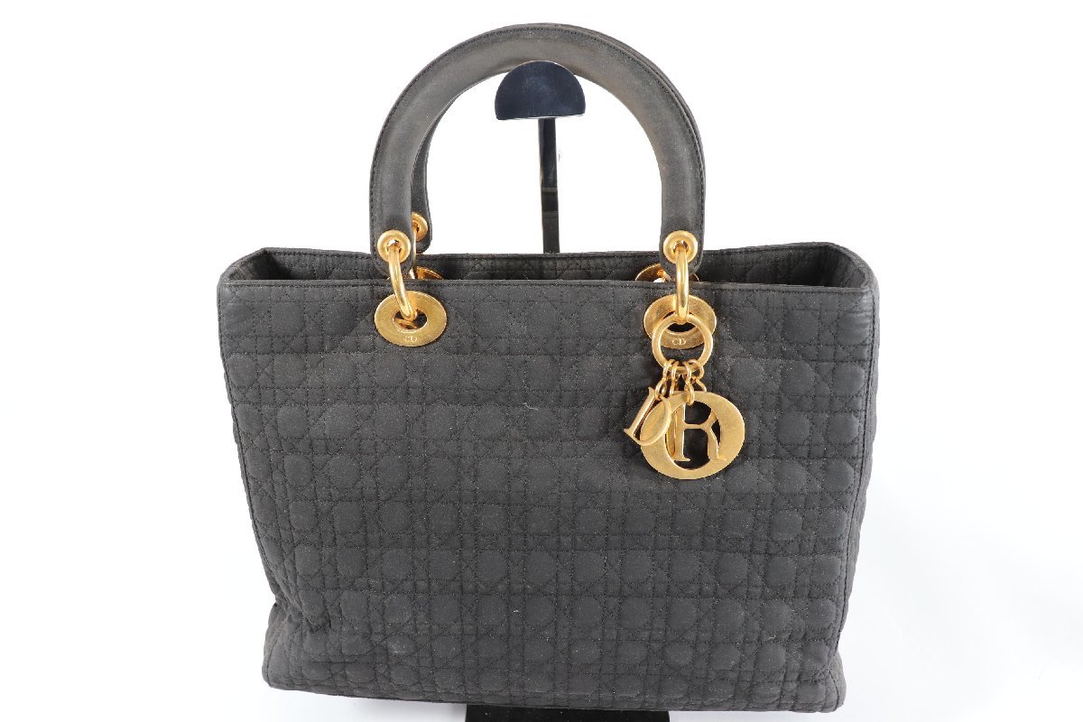 【ジャンク】 Christian Dior クリスチャンディオール レディディオール カナージュ ハンド バッグ ブラック ゴールド金具 0430-MS