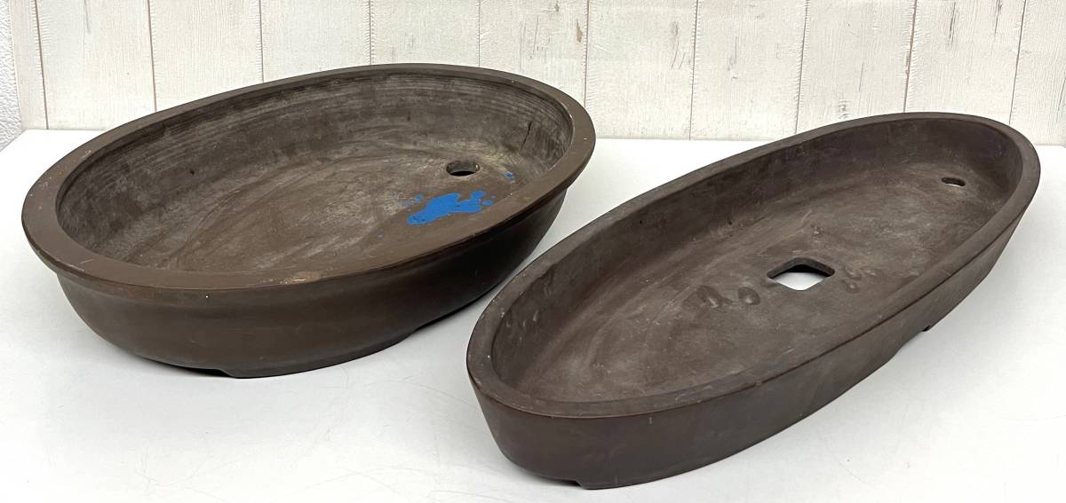 伝統工芸 工芸品 工芸美術 ＊朱泥 常滑焼 盆栽鉢 ＊金華造印 楕円 山秋