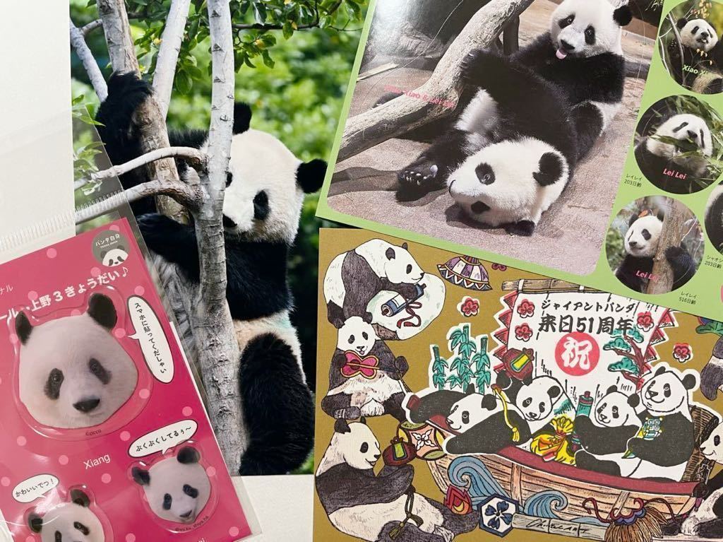 シャンシャン シャオシャオ・レイレイ パンダ自身「ぷくぷくシール」 ＆ 上野動物園ステッカー・スタンプカード 暁暁生写真ポスカ付き