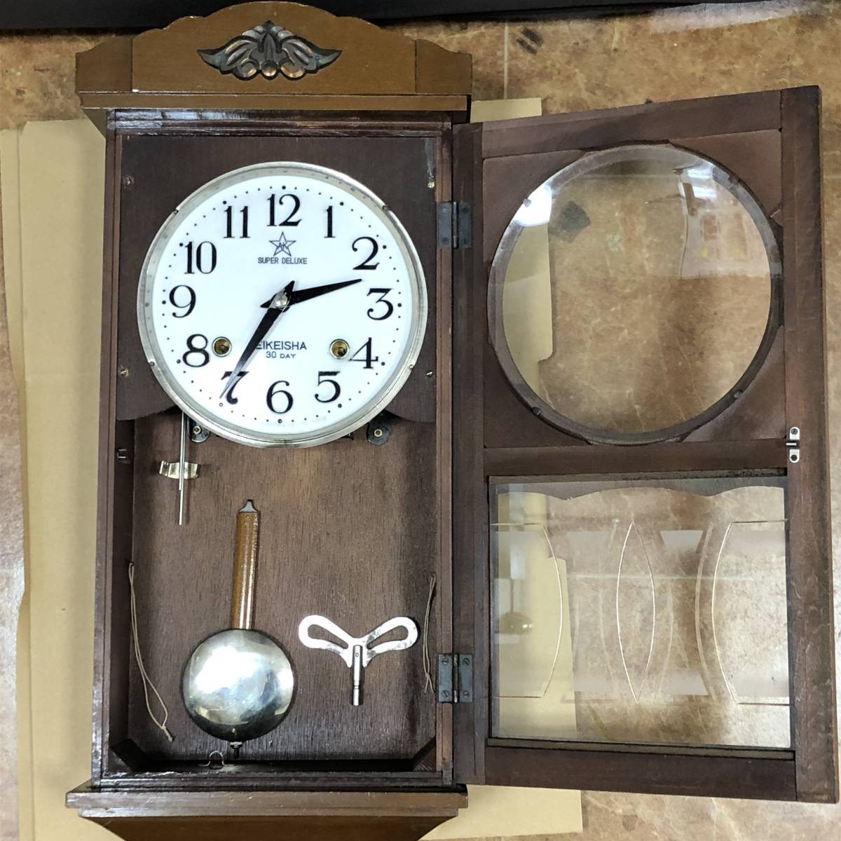 栄計舎 柱時計 振り子時計 ゼンマイ式 木製 アンティーク 昭和レトロ  