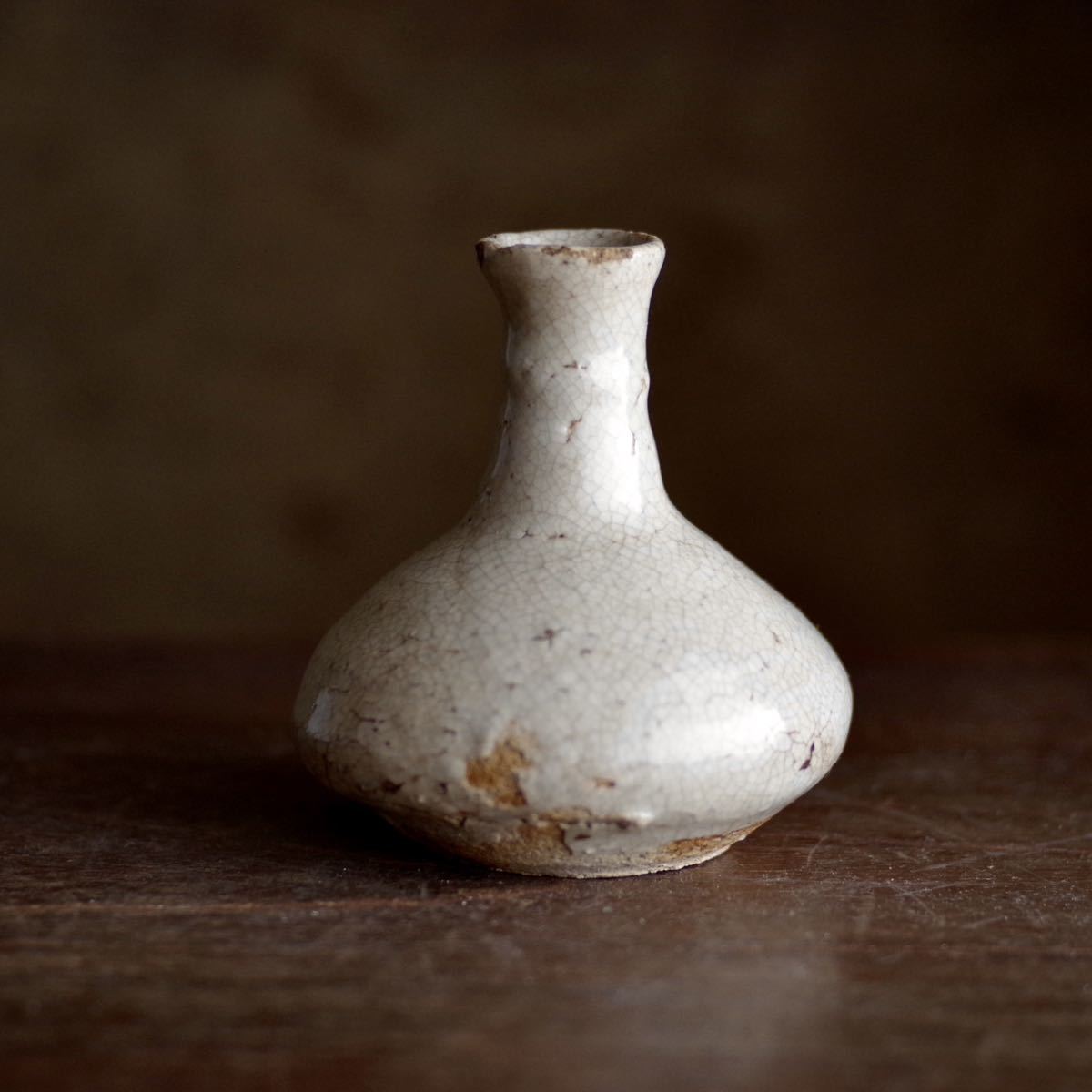 味の良い時代灰釉小瓶 小壺 花器 花瓶 茶道具 花道 投げ入れ 骨董 古陶