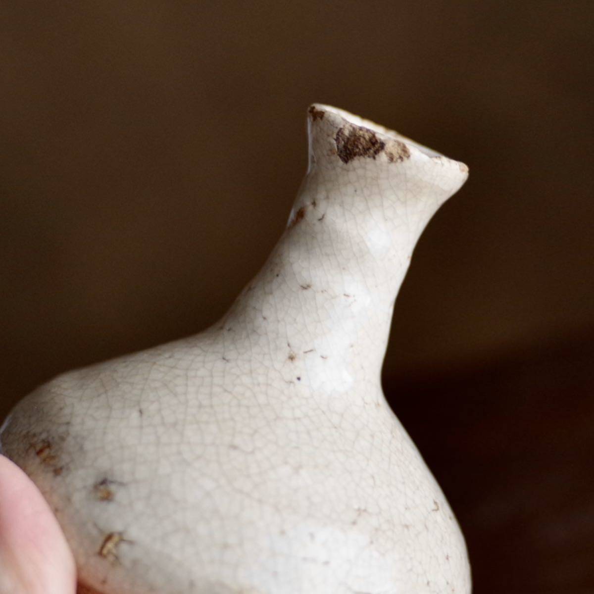 【花】中国　清朝末期　辰砂　小壺　杓立　茶道具　Antique　Retro　骨董 味の良い時代灰釉小瓶 小壺 花器 花瓶 茶道具 花道 投げ入れ 骨董 古陶