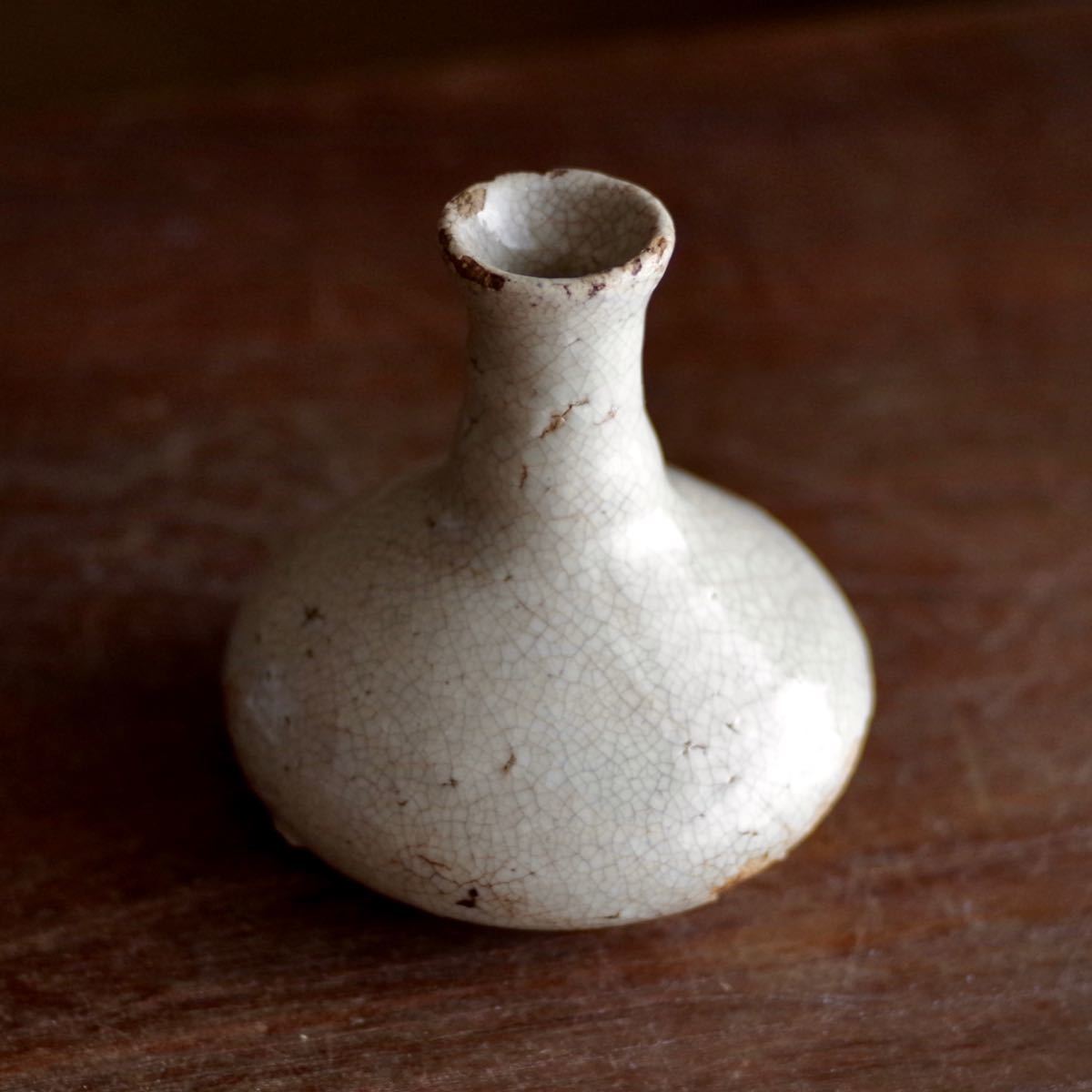 味の良い時代灰釉小瓶 小壺 花器 花瓶 茶道具 花道 投げ入れ 骨董 古陶