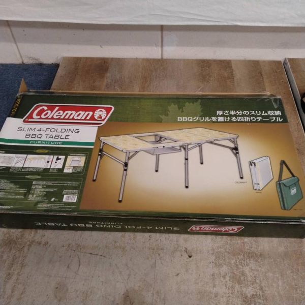 1円～!! ◇美品◇ コールマン Coleman スリム 四折 BBQ テーブル