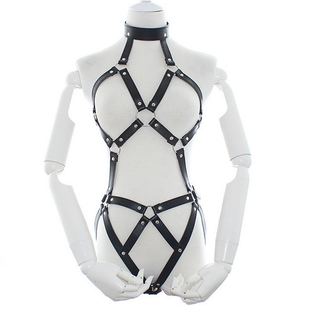 nJ035 超セクシー 誘惑 悩殺　フェイクレザー ボンテージ 拘束具【ハーネス 全身タイプ】 ハーネス 緊縛 コスプレ衣装 ブラック_2