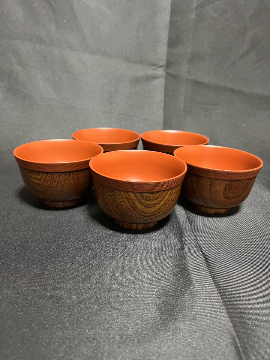 千筋姫椀揃 赤 漆器 うるし塗装 天然木 山中漆器 1箱5