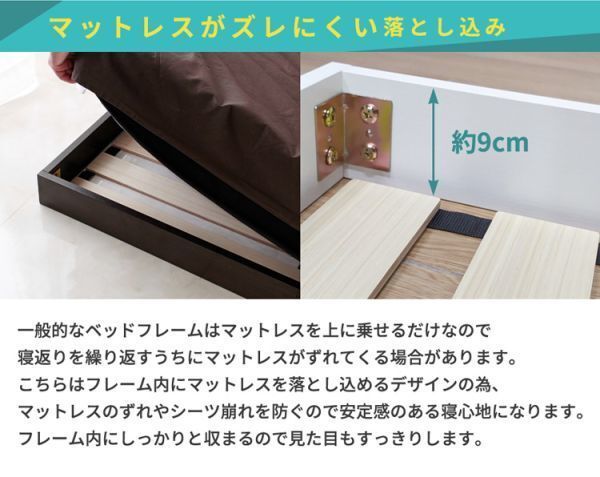 最新作，限定セール USBコンセント付きのロータイプベッド(やや軟らかめグレーマットレス）付 ダブル　ブラックフレーム