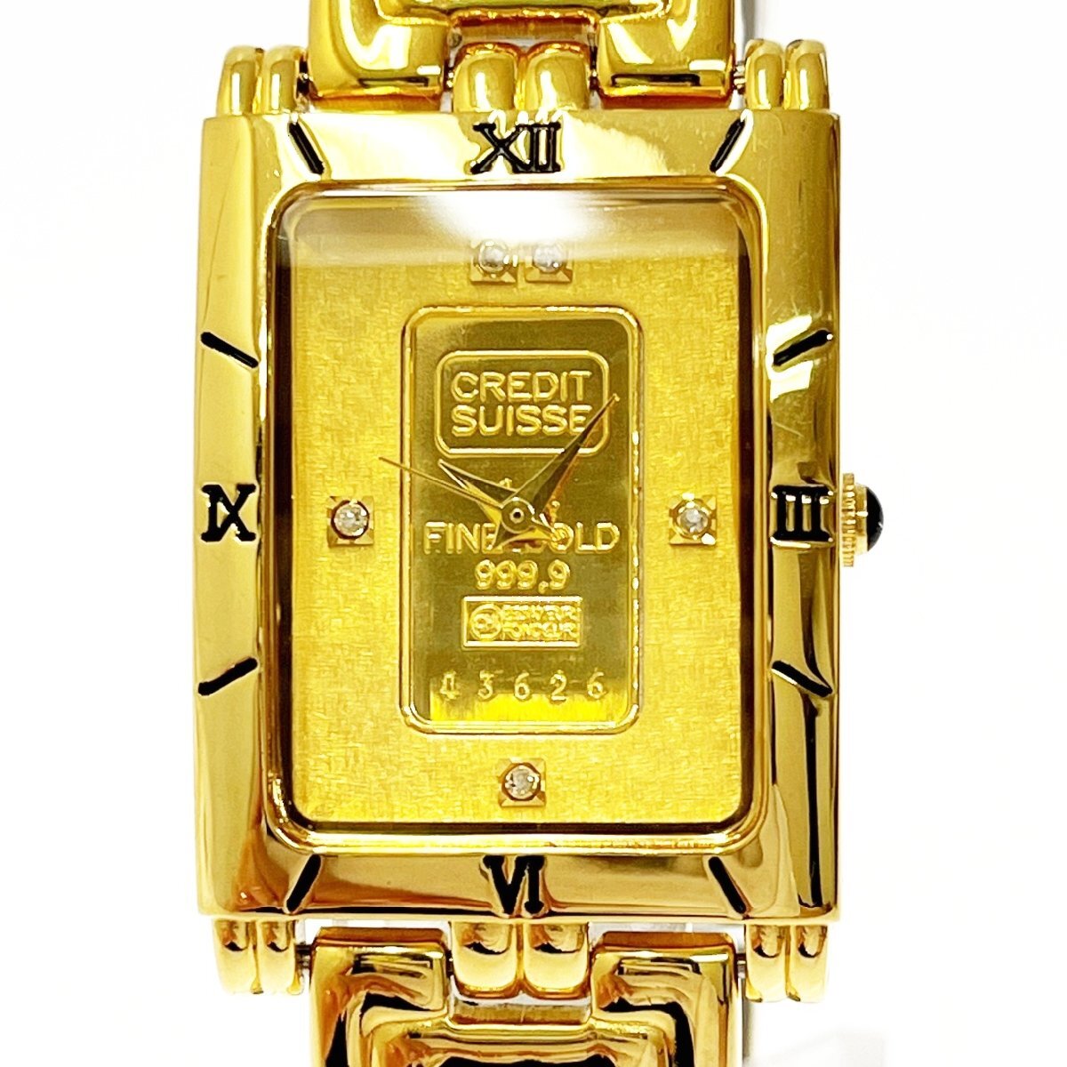 【1円スタート】CREDIT SUISSE クレディスイス INGOT インゴット FINE GOLD 999.9 ゴールド文字盤 QZ ボーイズ腕時計 ジャンク 295010_1