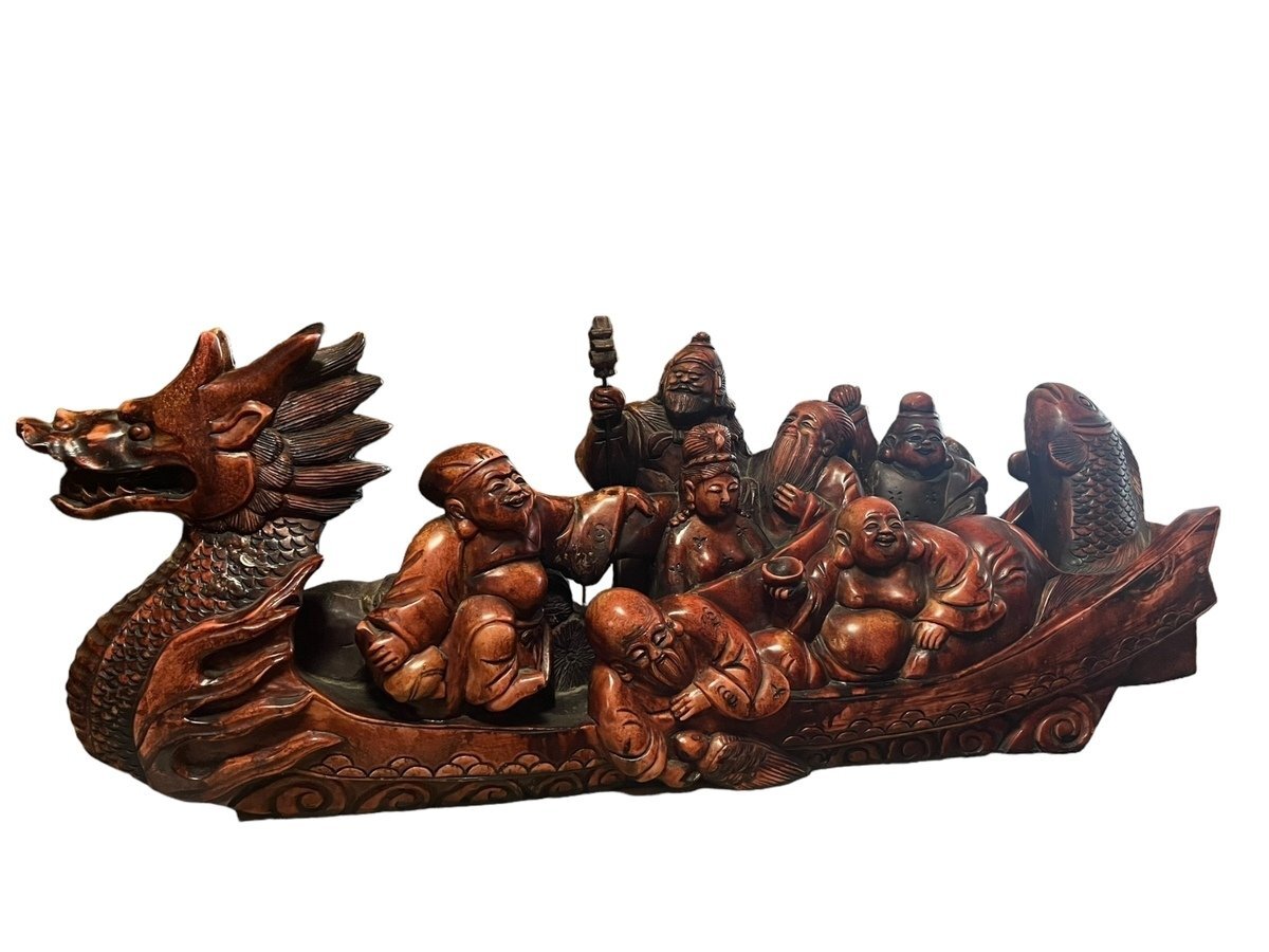 □【美品】木彫り 七福神 置物 大黒天 毘沙門天 弁財天 福禄寿 寿老人
