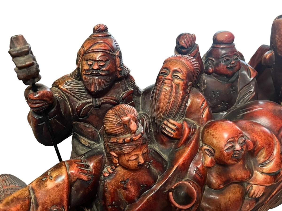 □【美品】木彫り 七福神 置物 大黒天 毘沙門天 弁財天 福禄寿 寿老人