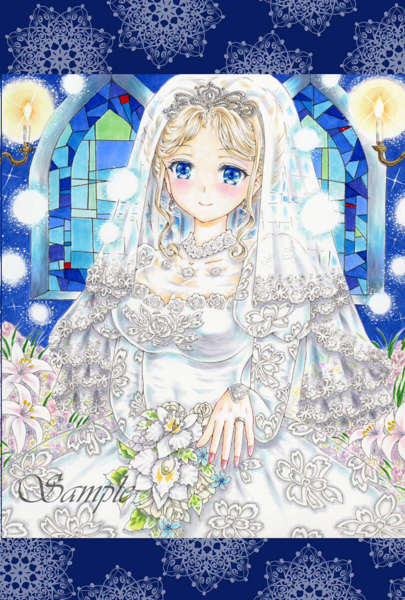 手描き　色紙　イラスト　おまけ 手描きイラスト オリジナル 風鈴と猫 豆色紙（裏におまけマンガあり