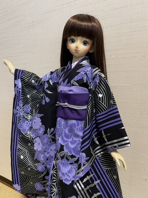 羅紗 DD.SD他　桜振袖セット　青桜 羅紗DD.SD他対応 黒地紫牡丹振袖セット シンプル 安い 大特価モード バラ