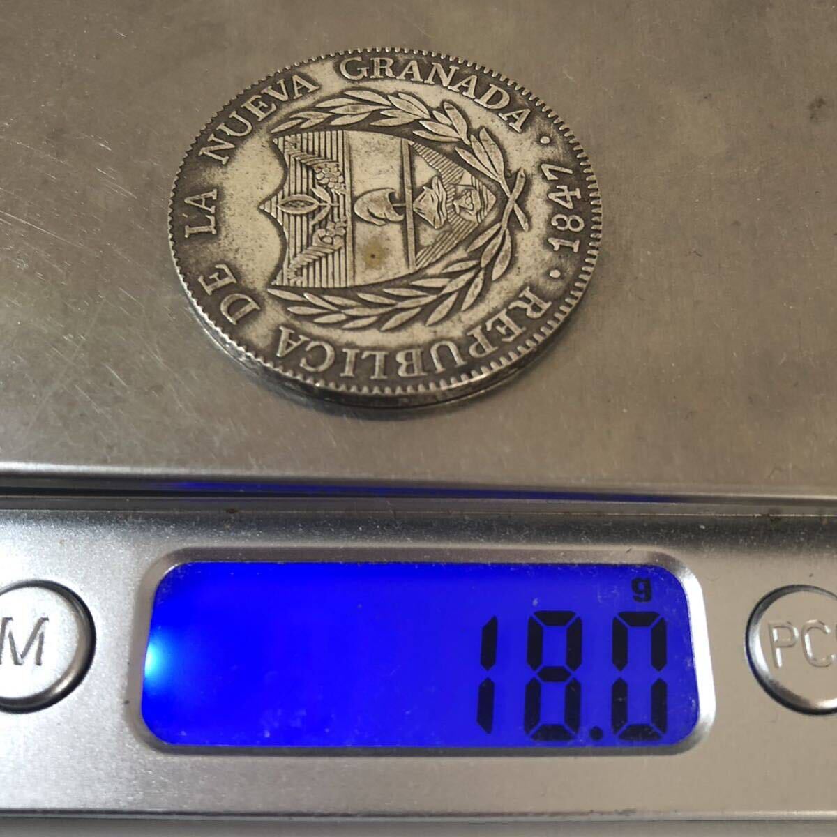 外国古銭 ヌエバ・グラナダ共和国 1847年 コロンビア 2レアル 銀貨