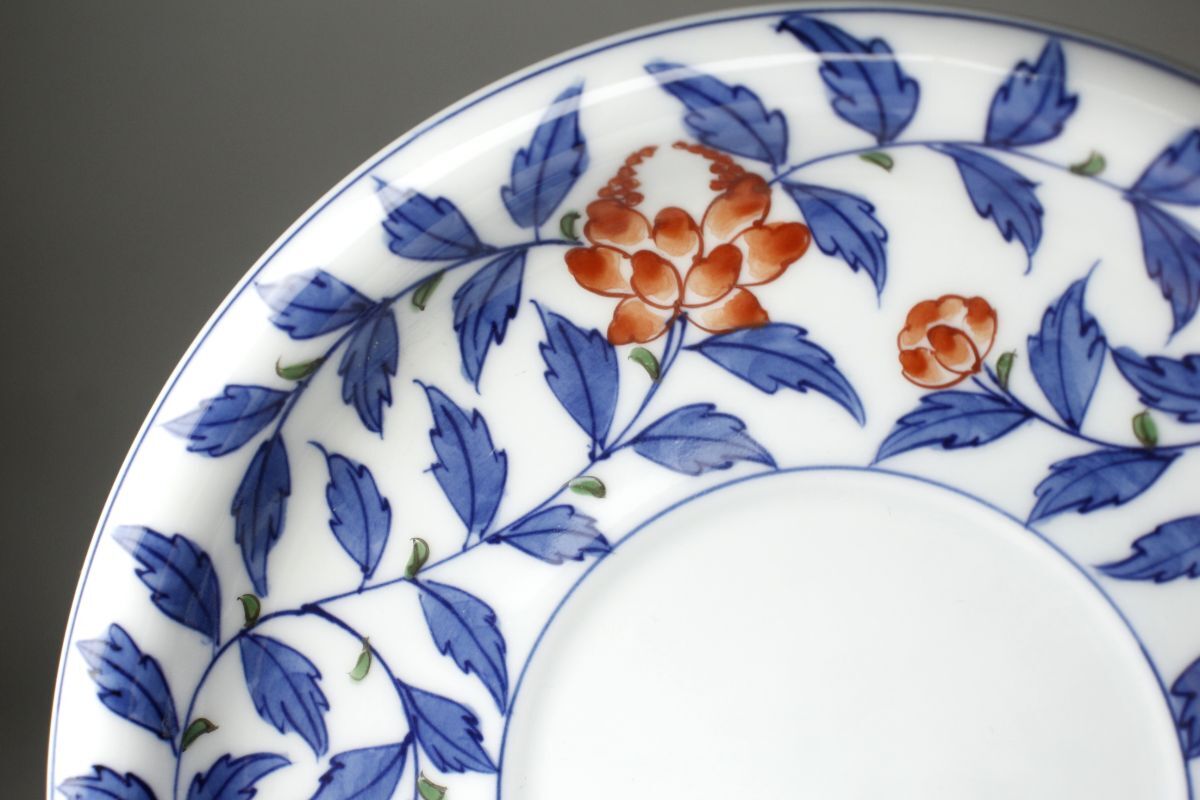 LIG】有田焼 源右衛門作 染錦 草花文小碗皿 六客揃 カップ ソーサー