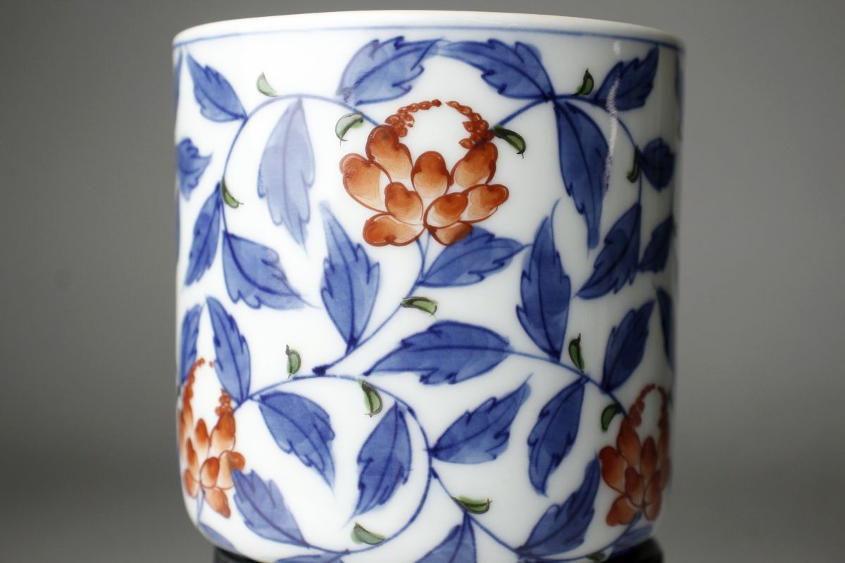 LIG】有田焼 源右衛門作 染錦 草花文小碗皿 六客揃 カップ ソーサー