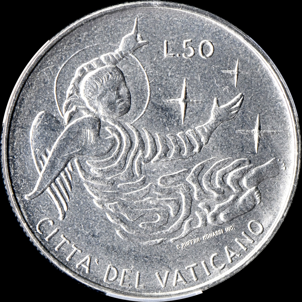 ☆日終 【PCGS MS66 P社唯一のTOP最高鑑定】1969 バチカン 50Lire 完全