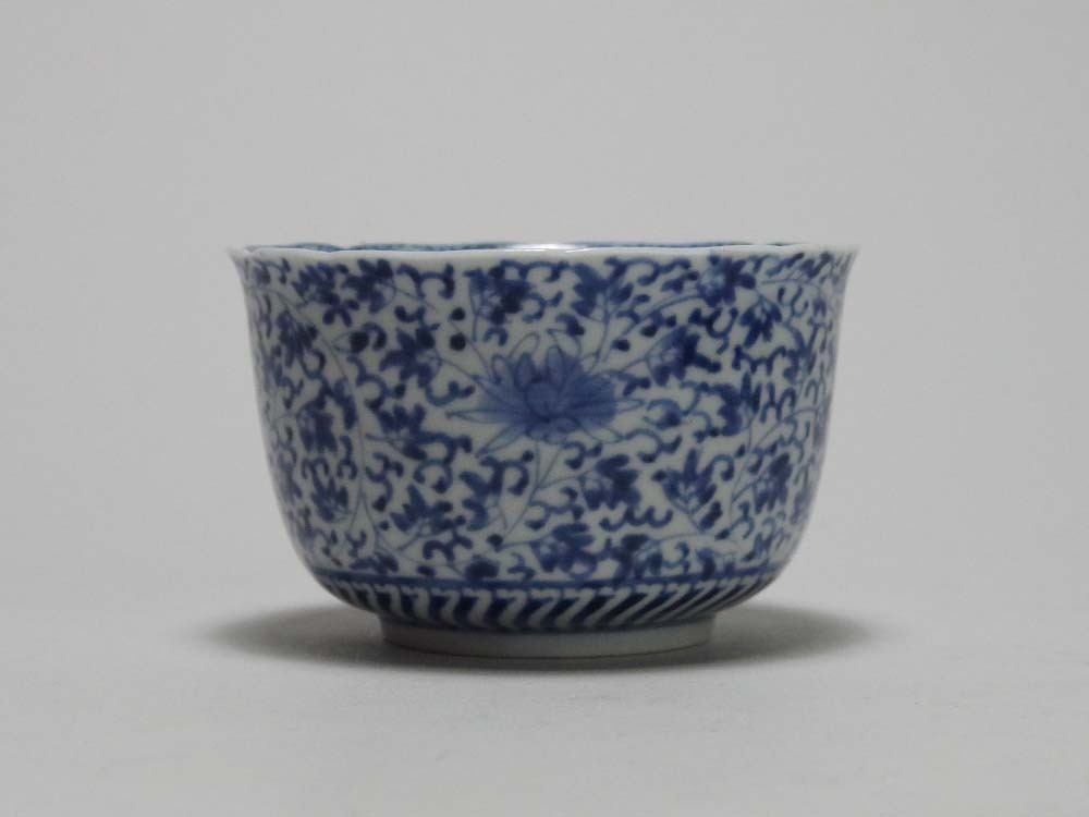 古伊万里花唐草文茶呑蕎麦猪口時代向付4客心箱付属そば猪口茶器茶道茶