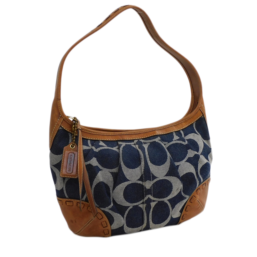 1円 コーチ ワンショルダーバッグ シグネチャー デニム ネイビー系×ブラウン系 12748 COACH E.Bss.zE-04(その他 ...