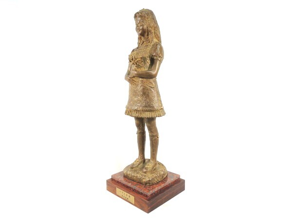 真作/富永直樹/大型/「バラと少女」/ブロンズ像/高:49cm/重:7kg/箱付