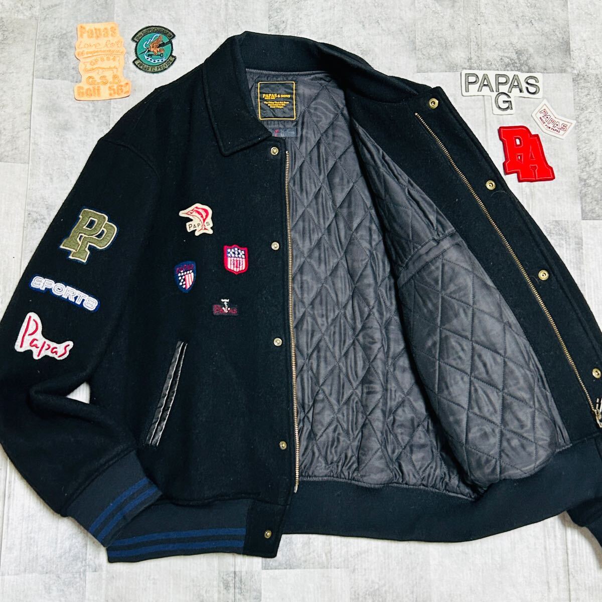 極美品☆ パパス PAPAS & SONS スタジャン【極上カシミヤ/ワッペン多数