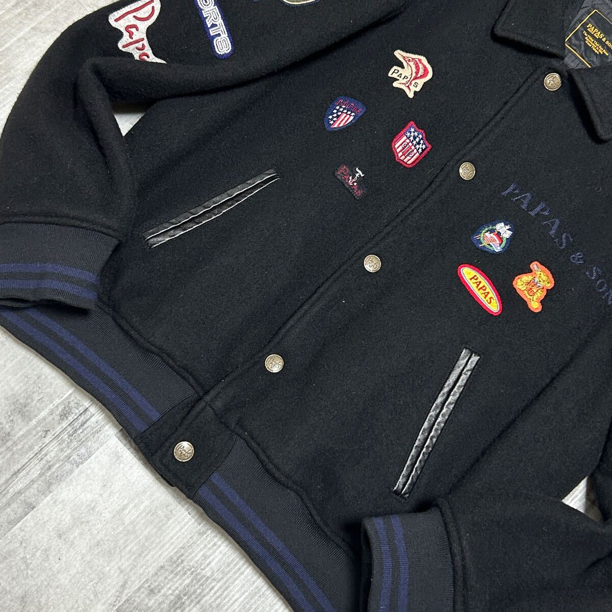 極美品☆ パパス PAPAS & SONS スタジャン【極上カシミヤ/ワッペン多数