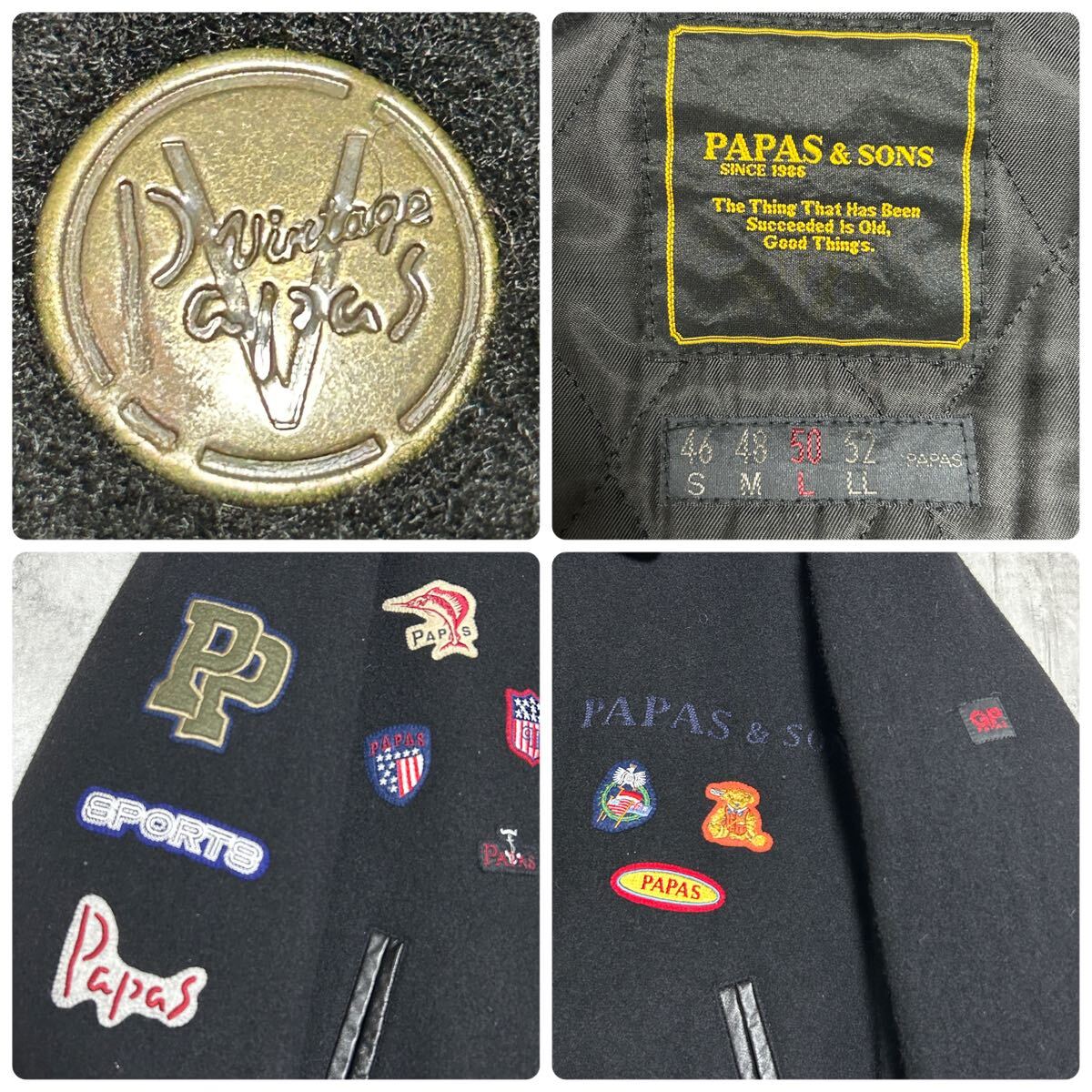 極美品☆ パパス PAPAS & SONS スタジャン【極上カシミヤ/ワッペン多数