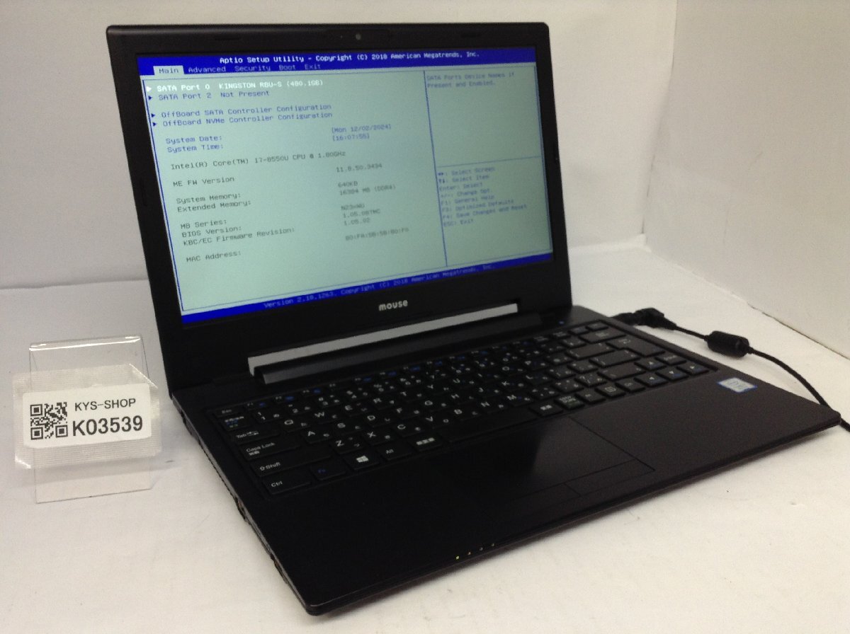 ジャンク⁄ MPro-NB391 MouseComputer Core Intel メモリ i7-8550U i5 