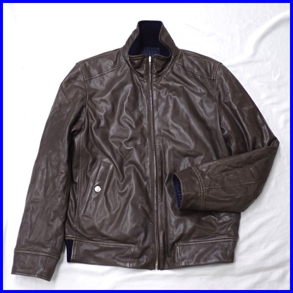 □ブルネロクチネリ レザー×カシミヤ リバーシブルブルゾン M/メンズL相当/ダークブラウン/ネイビー/ハンガー・ガーメント付き&2040800002