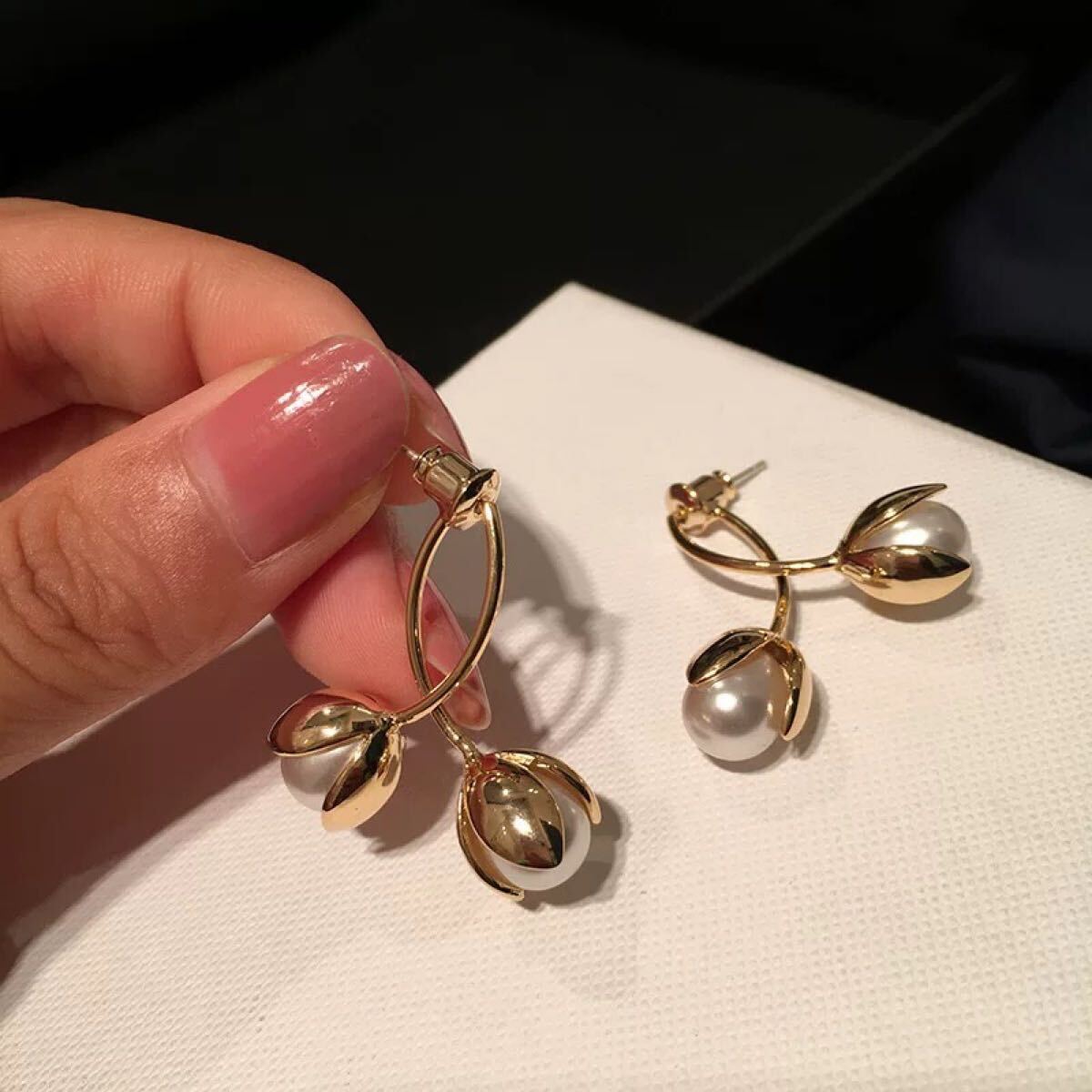 パール ピアス 本真珠 アクセサリー ゴールドカラー ヴィンテージ k18仕上げ　シルバー 8-9mm_4