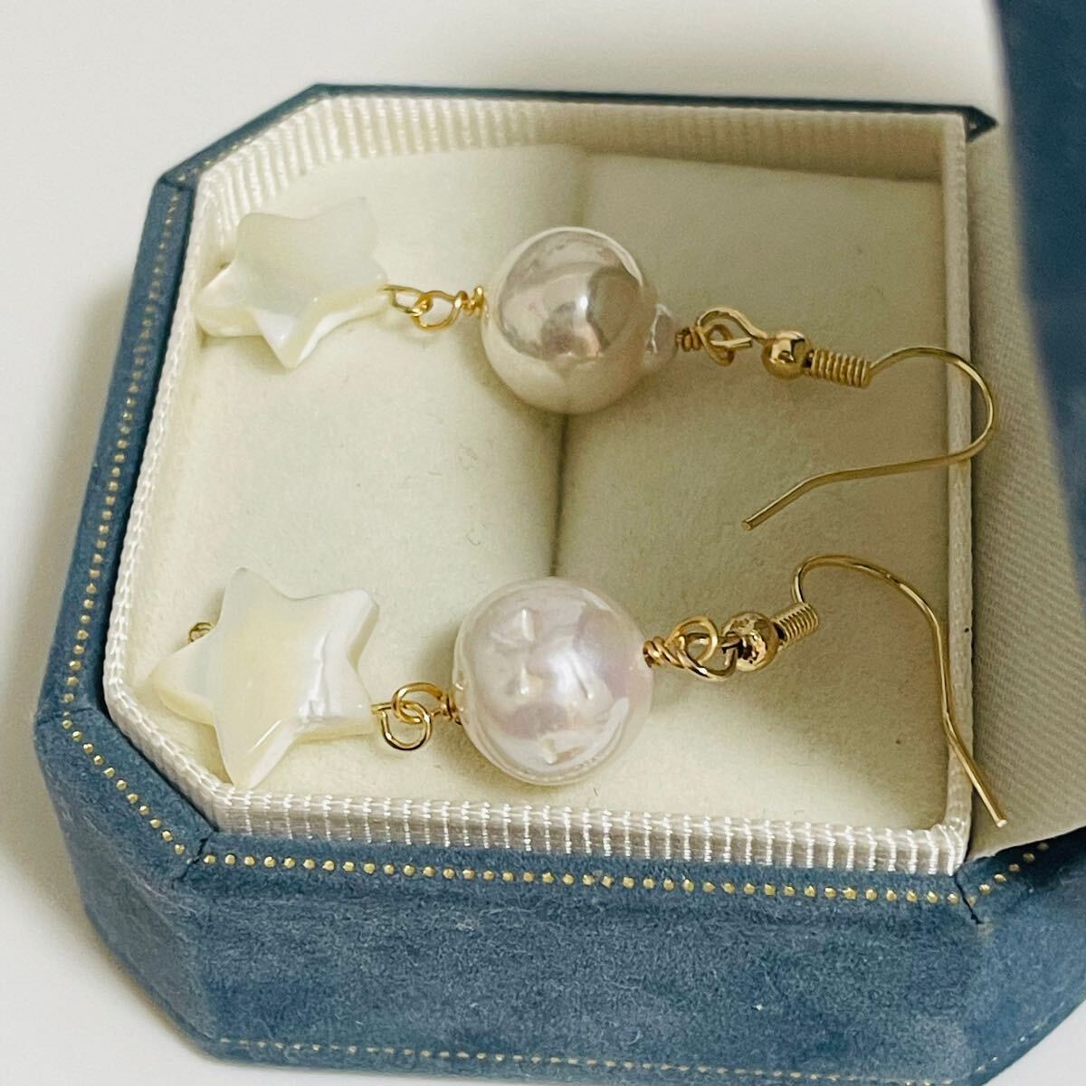 パール ピアス 本真珠 アクセサリー ゴールドカラー ヴィンテージ k18仕上げ　シルバー 8-9mm_5