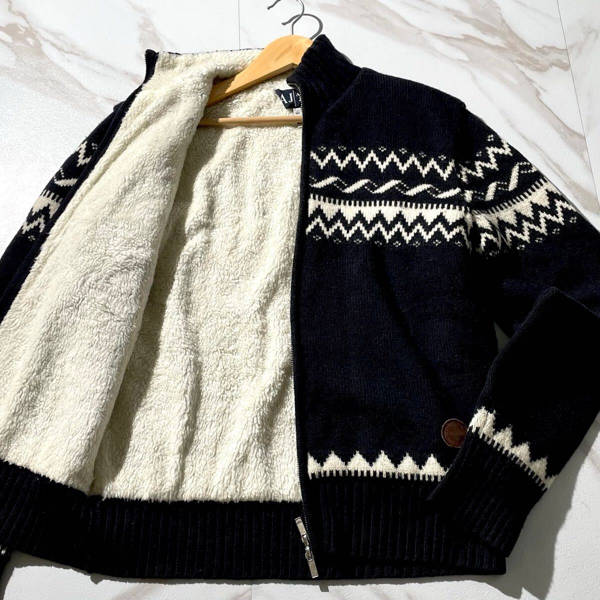 極美品/希少XL○アルマーニ【ロゴワッペン ノルディック柄 カウチン
