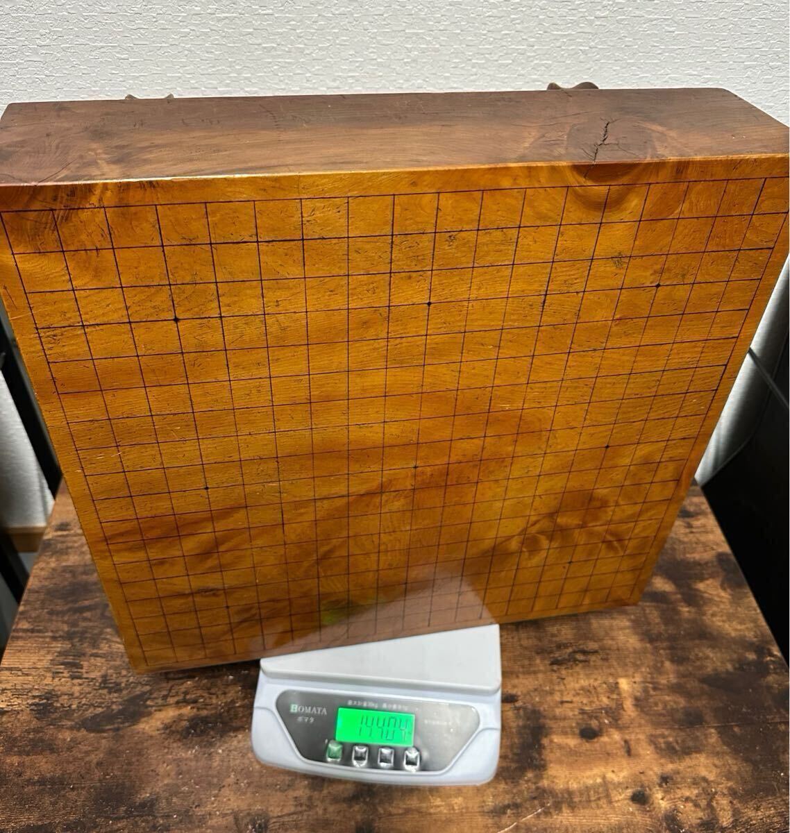 囲碁セット 碁盤約14.4kg ヘソあり 足付き 木製 碁石あり【中古品