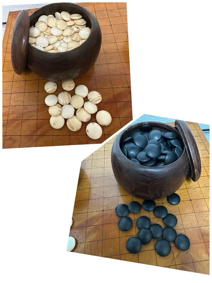 囲碁セット 碁盤約14.4kg ヘソあり 足付き 木製 碁石あり【中古品